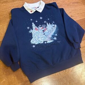 Vintage Morning Sun Winter  Sweatshirt Pullover Collared Holiday Sweater Large